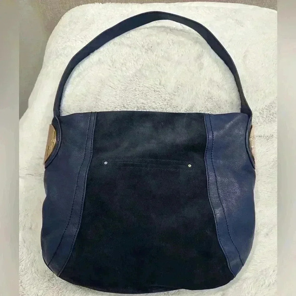 Timeless B Makowsky Giamma00 Blue Suede Leather Hobo Shoulder Handbag Purse - Picture 1 of 8